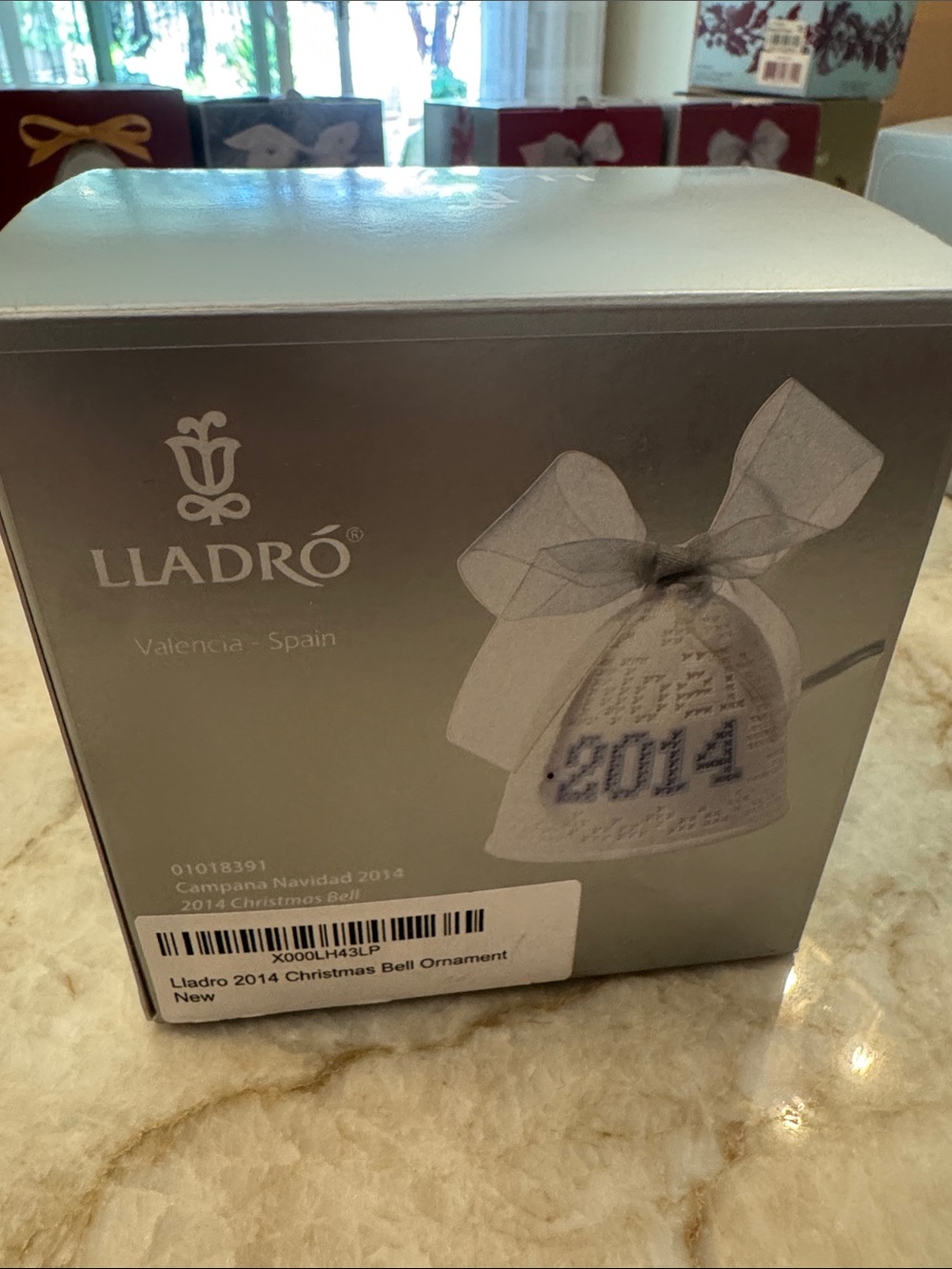 Lladro Silver and White 2014 Christmas Bell Ornament Boxed